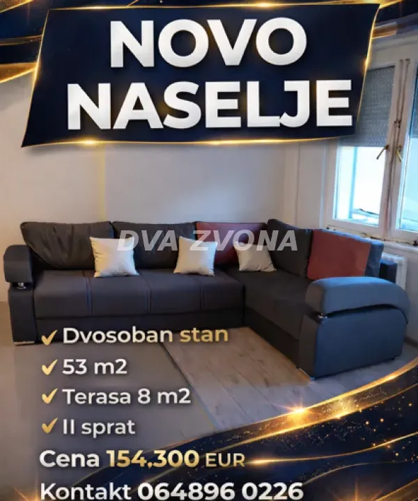 Sale, two bedroom apartment, 53m², Novo naselje, Novi Sad