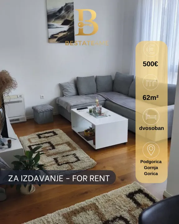 Rent, two bedroom apartment, 62m², Gornja Gorica, Podgorica