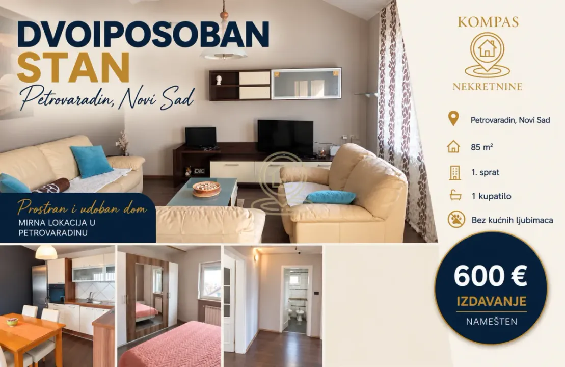 Rent, two bedroom apartment, 85m², Petrovaradin, Novi Sad