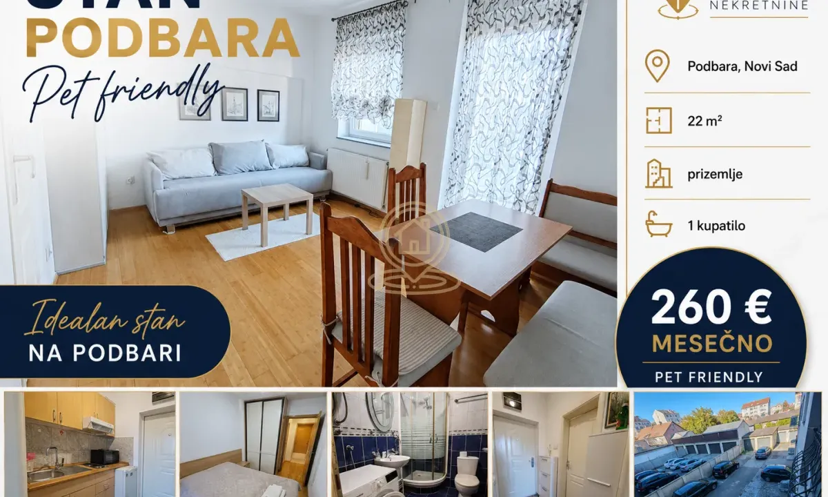 Rent, one bedroom apartment, 22m², Podbara, Novi Sad Sve Podlokacije
