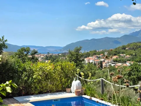 Pogled na bazen, okolno zelenilo, naselje i planine u pozadini. - image 10