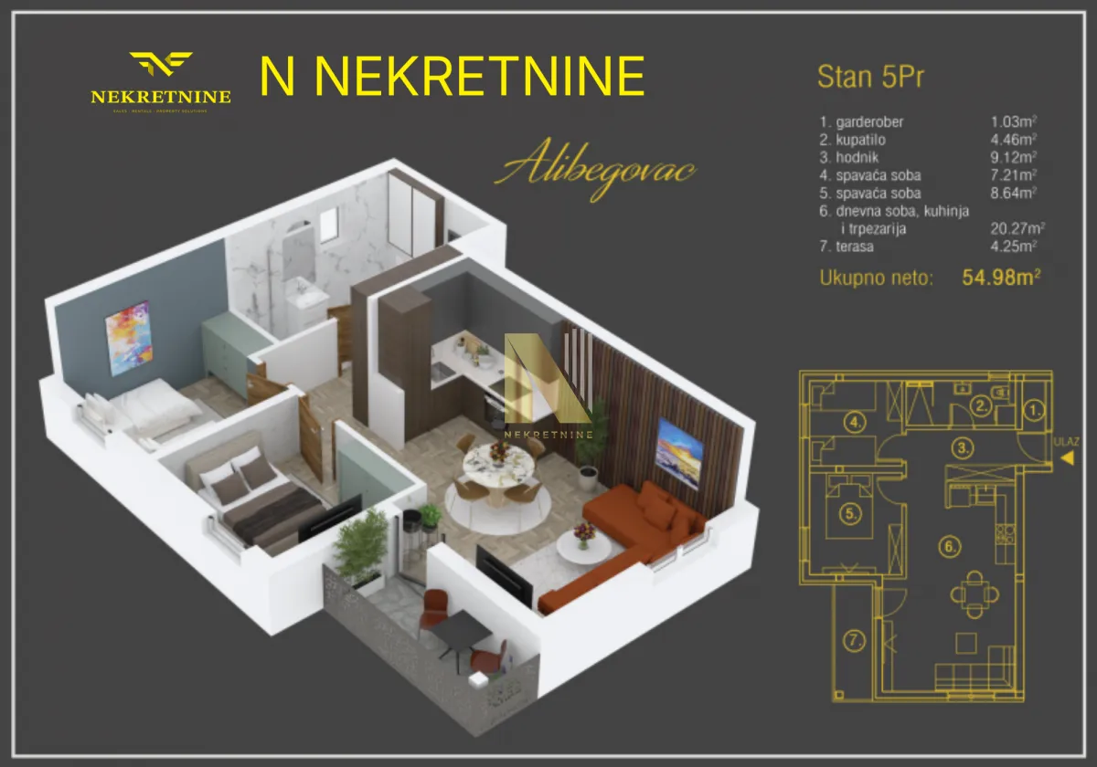 Sale, two bedroom apartment, 55m², Alibegovac, Petrovaradin