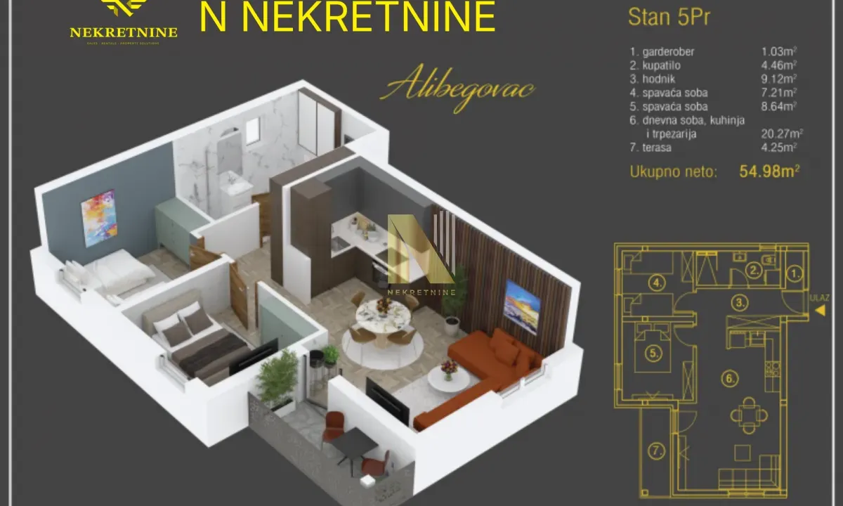 Sale, two bedroom apartment, 55m², Alibegovac, Petrovaradin