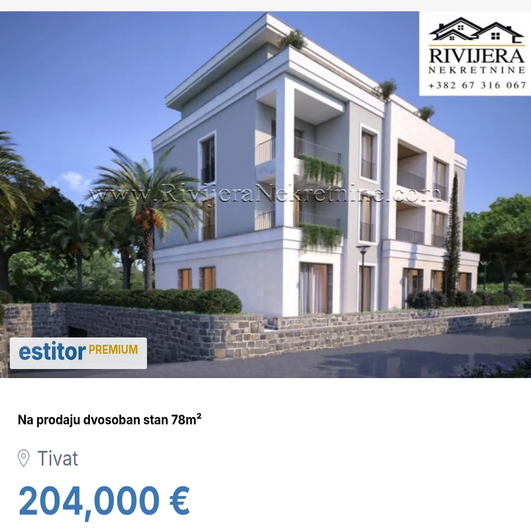 Prodaja, dvosoban stan, 78m², Mrčevac, Tivat