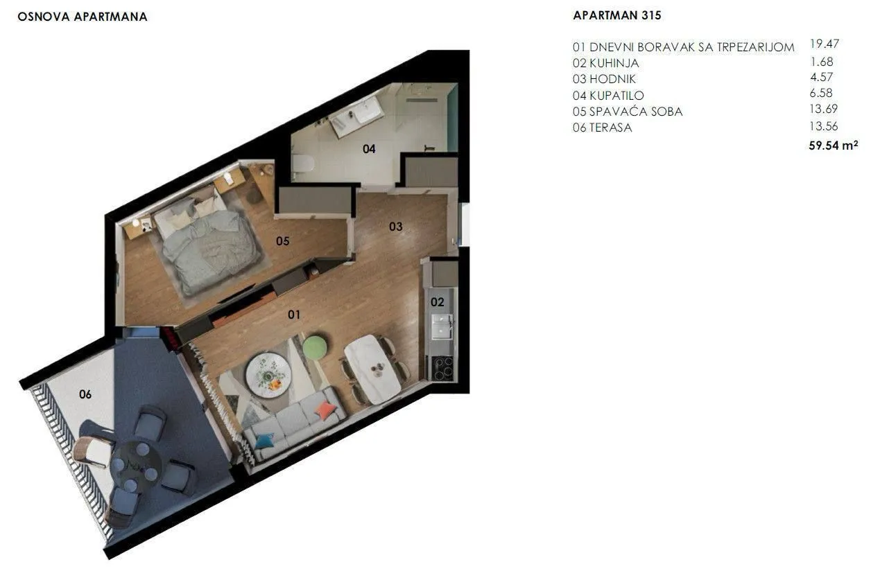 Prodaja, jednosoban stan, 59m², Bečići, Budva
