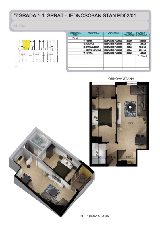 Sale, one bedroom apartment, 52m², Bar, Crna Gora
