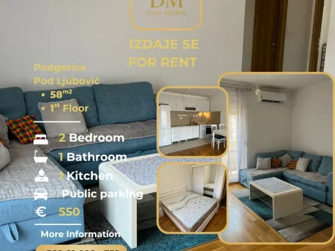 Rent, two bedroom apartment, 58m², Ljubović, Podgorica - image 1