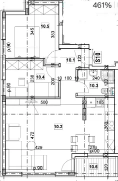 Detaljan arhitektonski plan stana sa rasporedom prostorija i dimenzijama. - image 2