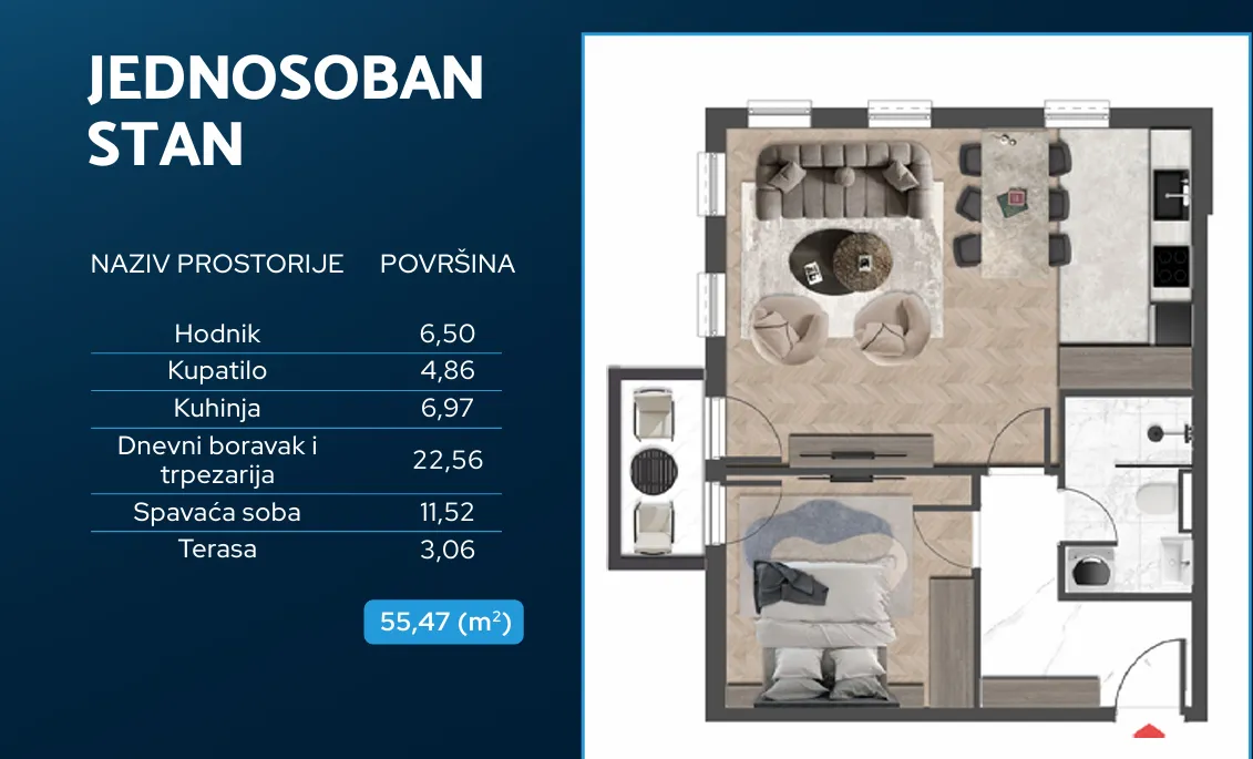 Sale, one bedroom apartment, 48m², Čeluga, Bar