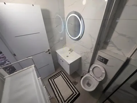 Savremeno opremljeno kupatilo sa umivaonikom, ogledalom i WC šoljom. - image 7