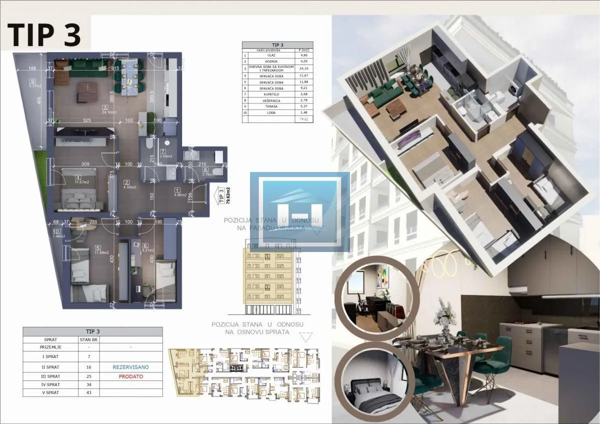 Prodaja, četvorosoban stan, 79m², Centar, Ćuprija