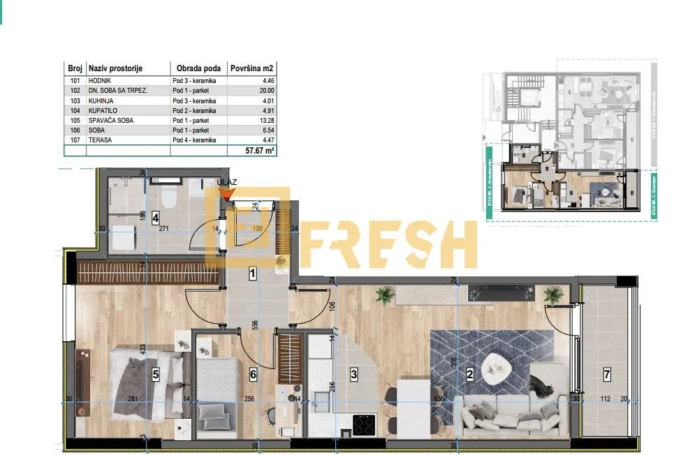 Prodaja, dvosoban stan, 57m², Zabjelo, Podgorica