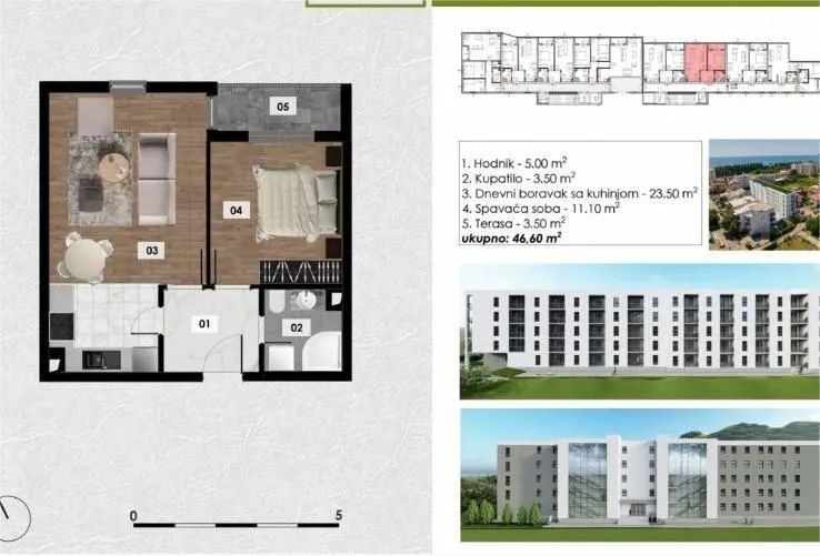 Sale, one bedroom apartment, 47m², Ilino, Bar