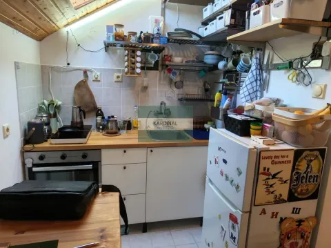Manja kuhinja sa drvenim radnim delom i krovnim prozorom. - image 5