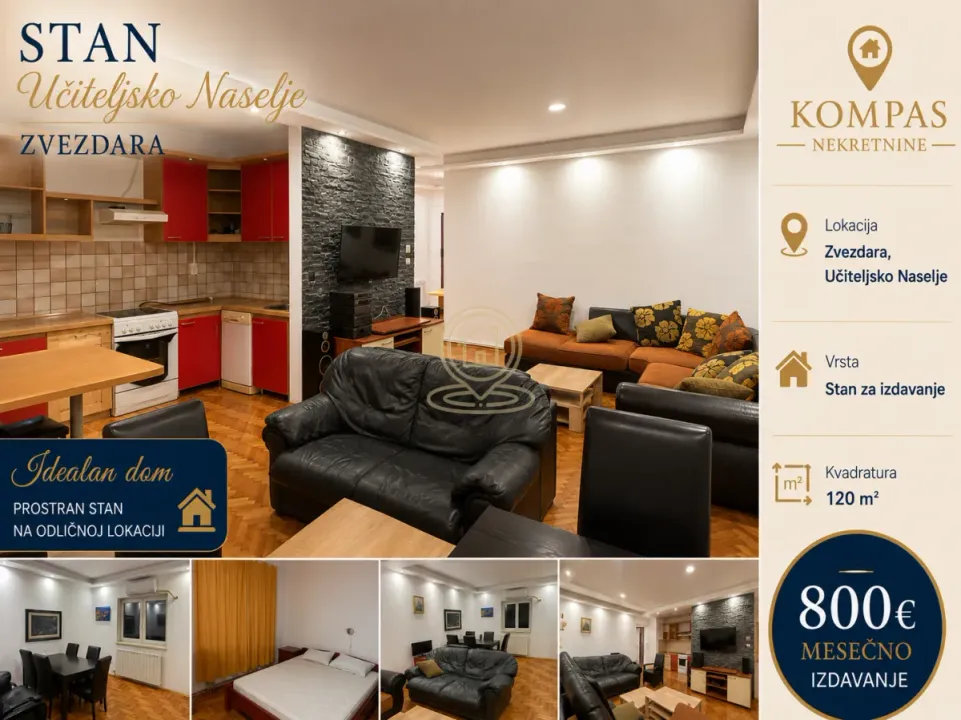 Izdavanje, trosoban stan, 120m², Uciteljsko Naselje, Zvezdara Sve Podlokacije