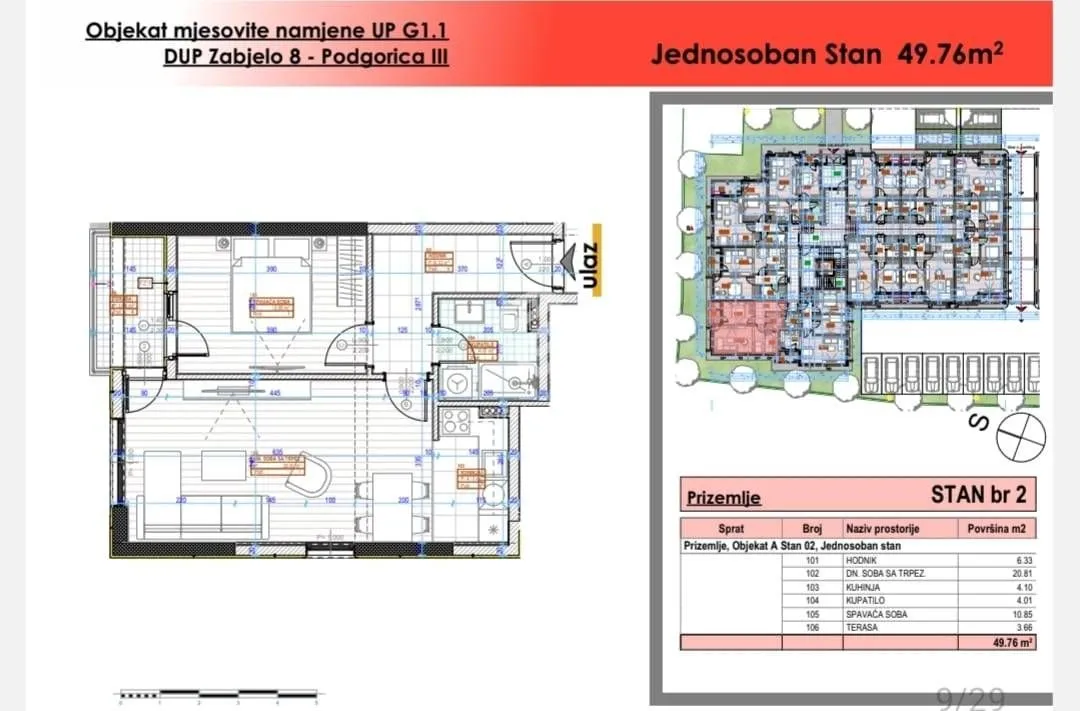 Prodaja, jednosoban stan, 49m², Zabjelo, Podgorica