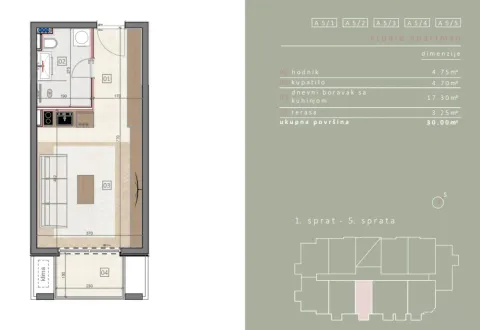 Osnova stana sa rasporedom prostorija i dimenzijama. - image 2