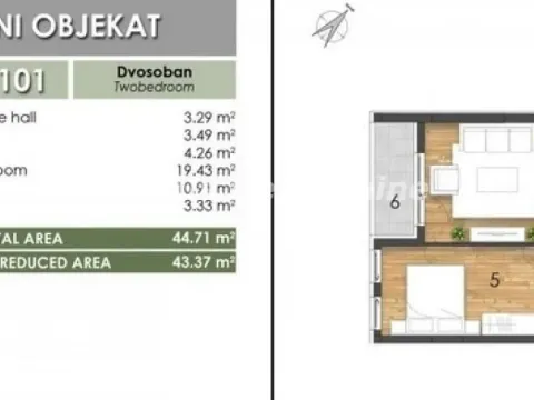 Sale, two bedroom apartment, 43m², Telep, Novi Sad Sve Podlokacije