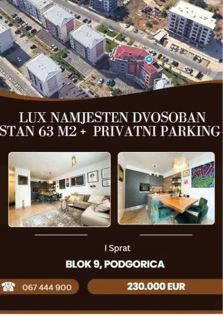 Prodaja, dvosoban stan, 63m², Blok 9, Podgorica