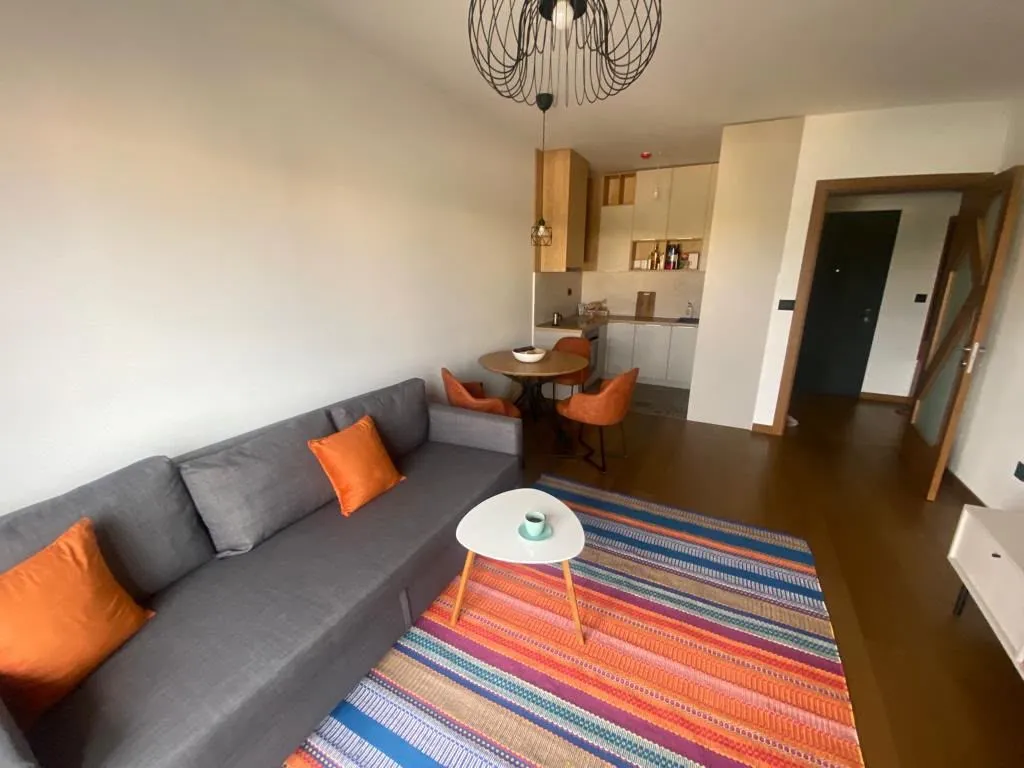 Living room connected with dining area and kitchen.