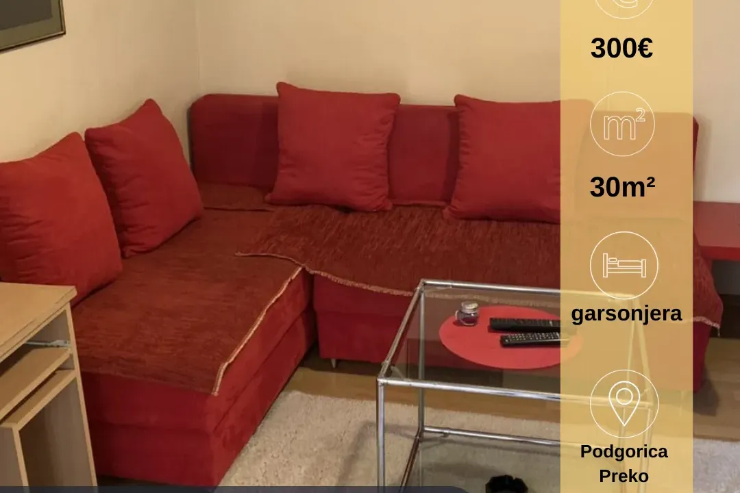 Izdavanje, garsonjera, 30m², Preko Morače, Podgorica