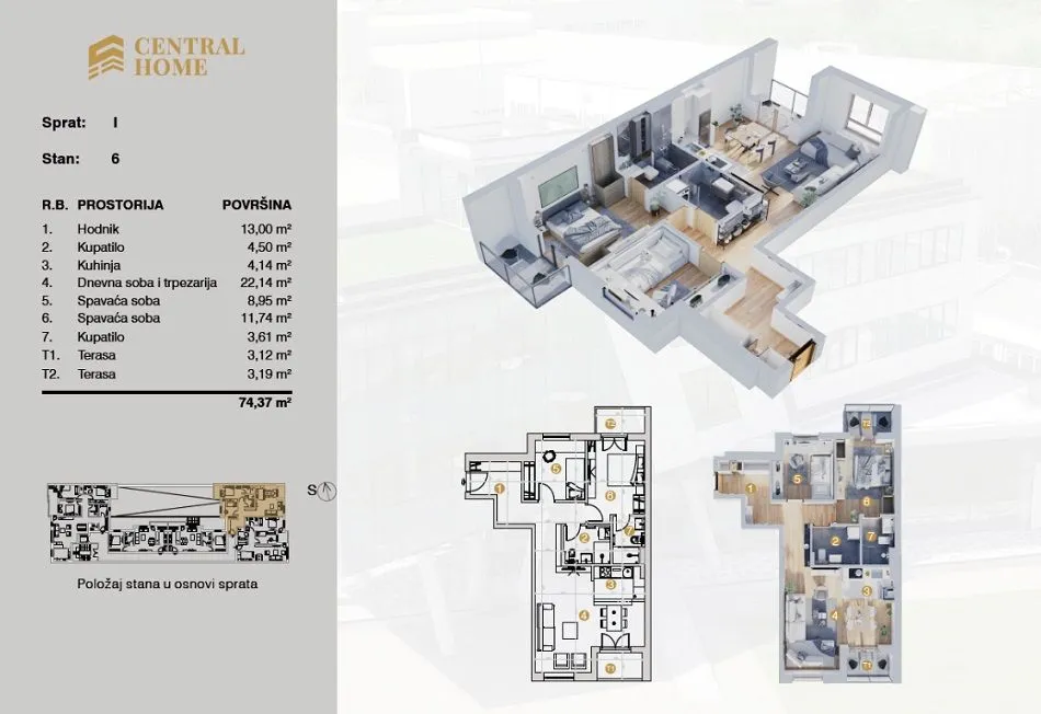 Prodaja, trosoban stan, 74m², Zvezdara Sve Podlokacije, Beograd