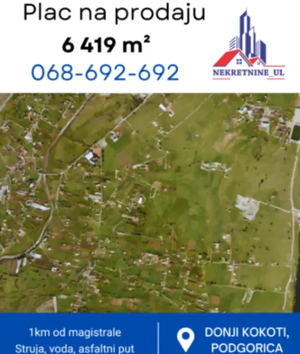 Prodaja, plac, 6419m², Donji Kokoti, Podgorica