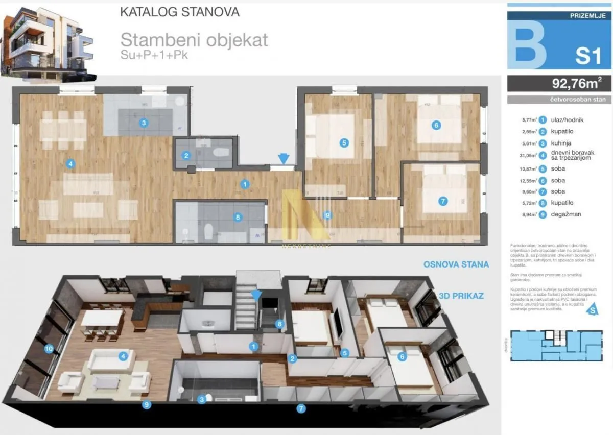 Sale, four bedroom apartment, 93m², Sremska Kamenica, Petrovaradin