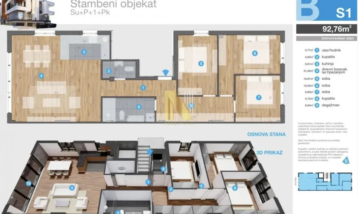 Prodaja, četvorosoban stan, 93m², Sremska Kamenica, Petrovaradin