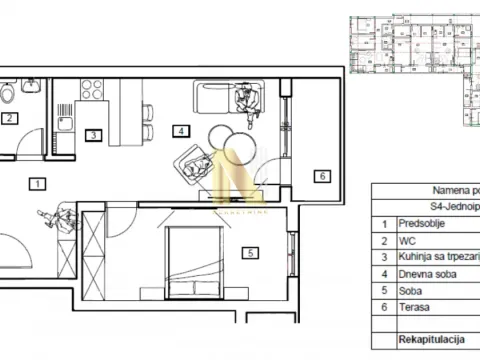 Sale, one bedroom apartment, 49m², Petrovaradin, Novi Sad