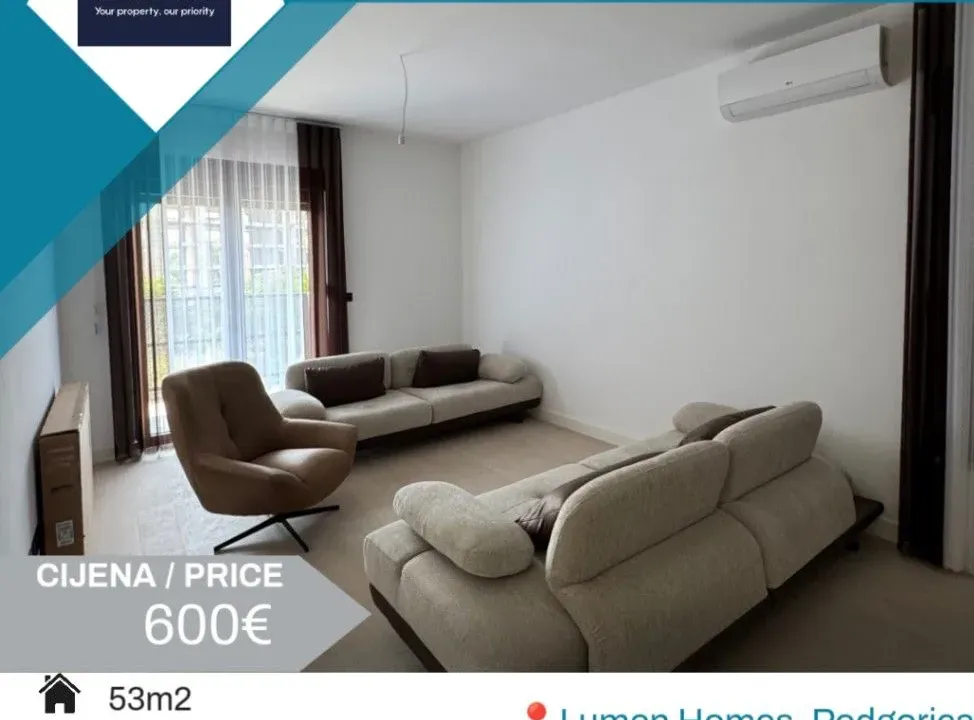 Rent, one bedroom apartment, 53m², 1 maj, Podgorica