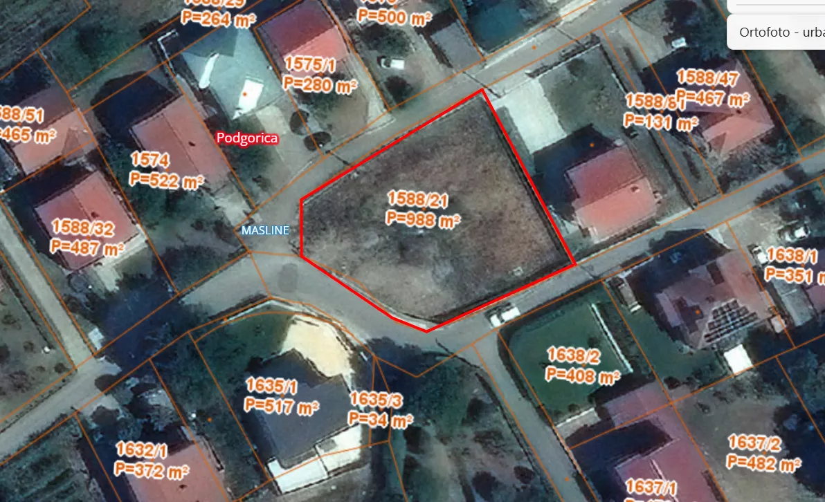 Prodaja, plac, 988m², Masline, Podgorica