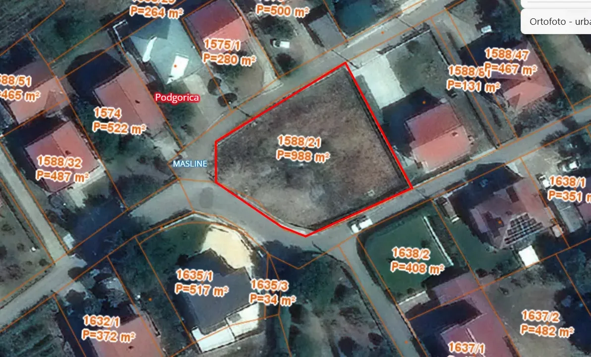 Sale, land lot, 988m², Masline, Podgorica