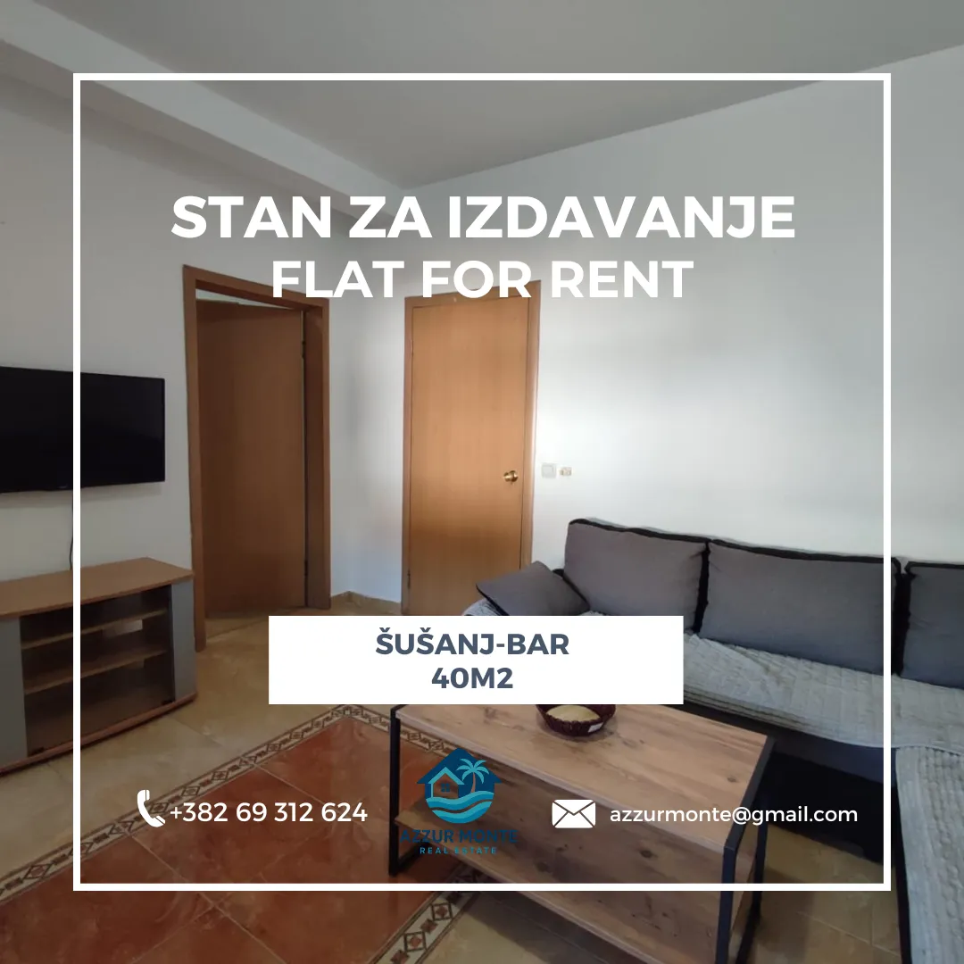 Izdavanje, jednosoban stan, 40m², Šušanj, Bar