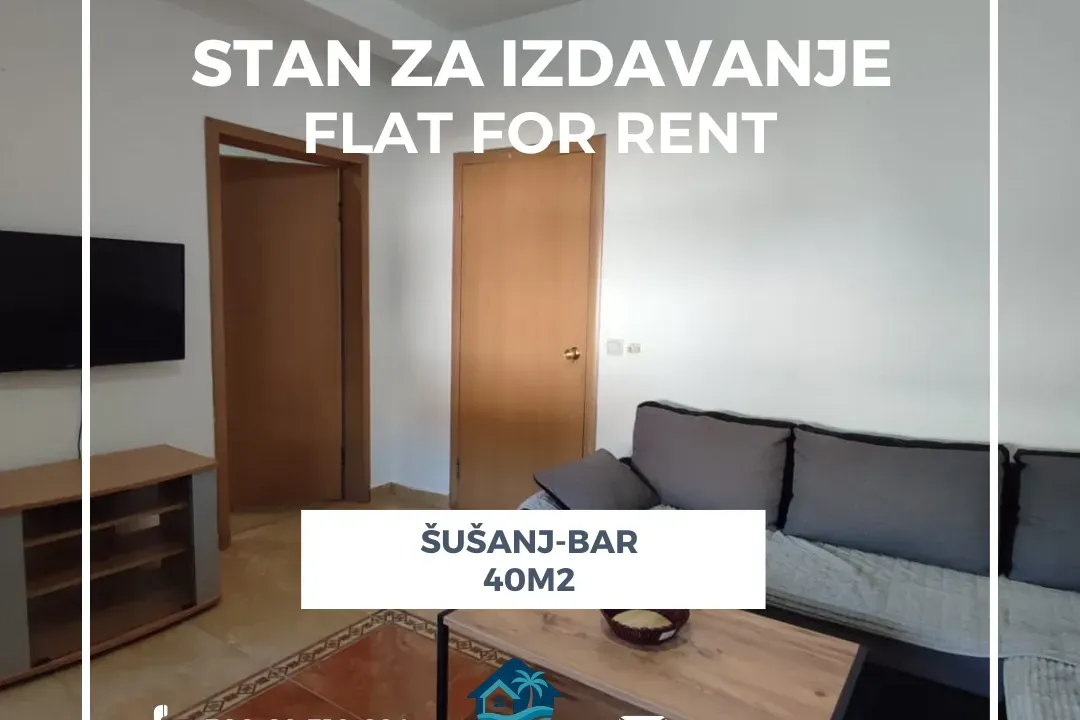 Izdavanje, jednosoban stan, 40m², Šušanj, Bar