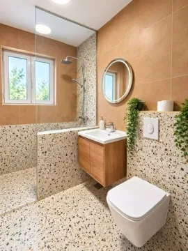 Moderne kupatilo sa tuš kabinom, umivaonikom i WC šoljom. - image 7