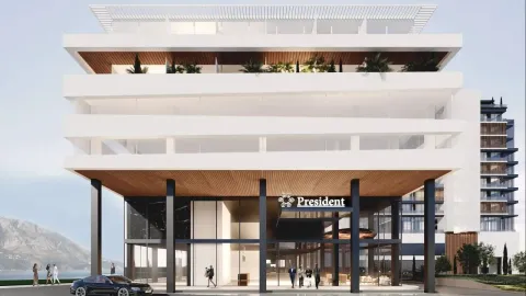 Spoljni izgled moderne višespratne zgrade sa ulazom i terasama. - image 19