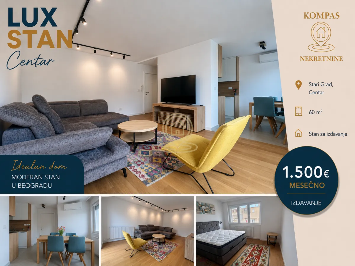 Rent, two bedroom apartment, 60m², Stari Grad, Beograd