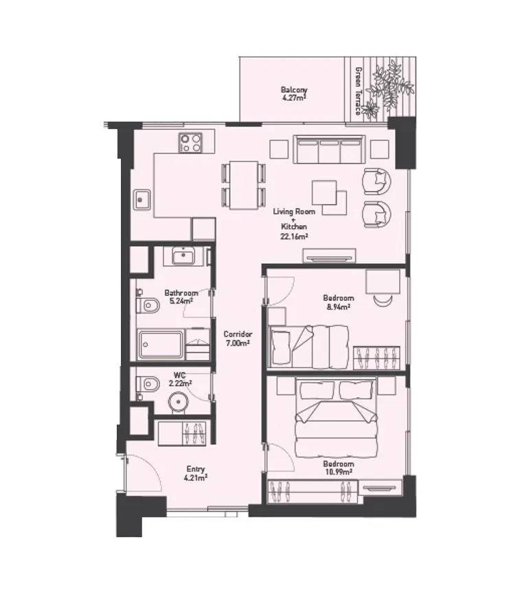 Sale, two bedroom apartment, 85m², Centar, Budva