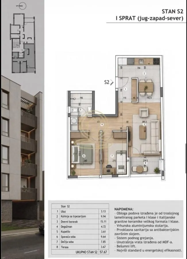 Prodaja, dvosoban stan, 57m², Pantelej, Niš
