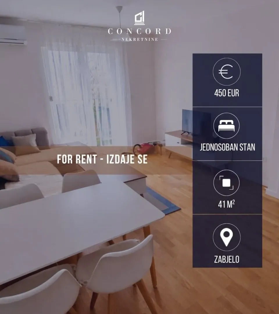 Rent, one bedroom apartment, 41m², Zabjelo, Podgorica