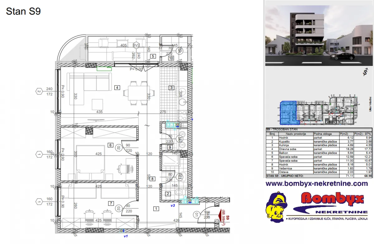 Prodaja, trosoban stan, 69m², Telep, Novi Sad Sve Podlokacije