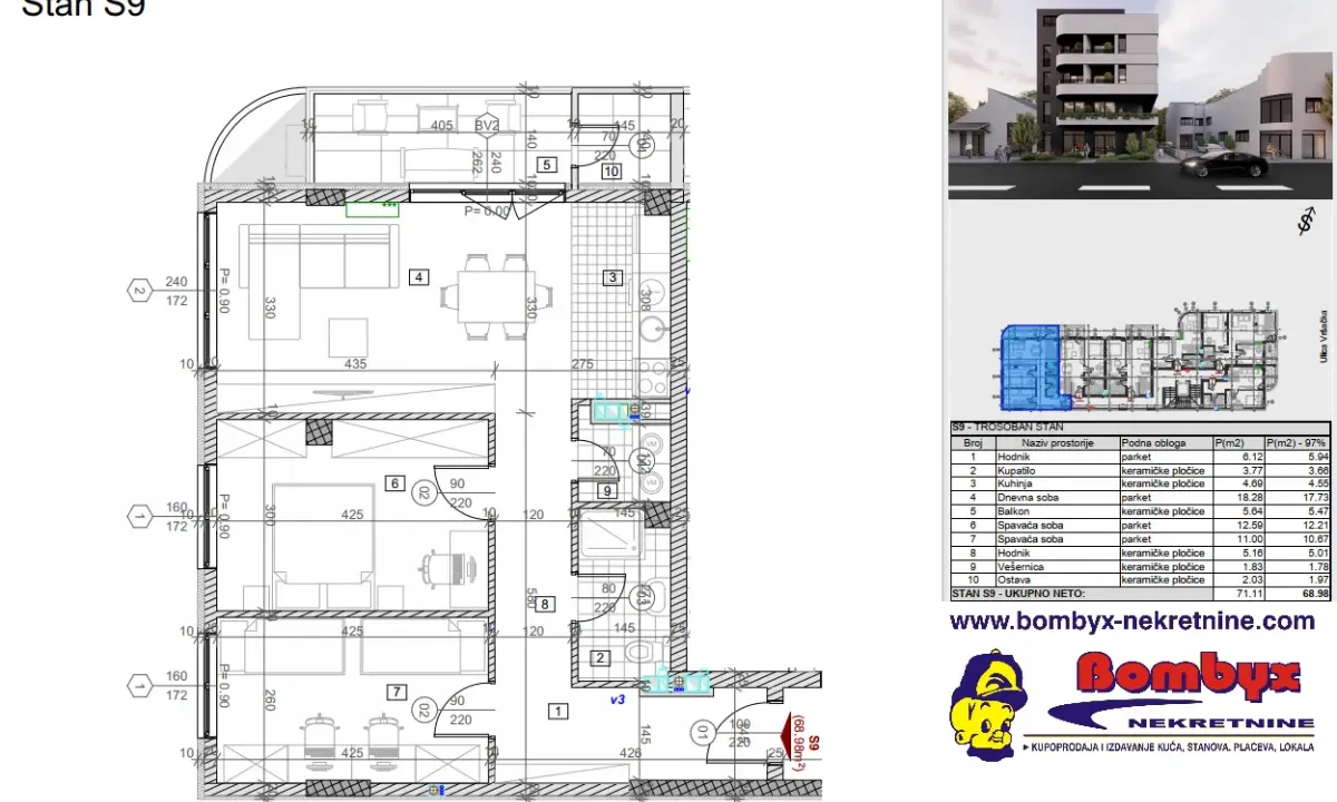 Sale, three bedroom apartment, 69m², Telep, Novi Sad Sve Podlokacije