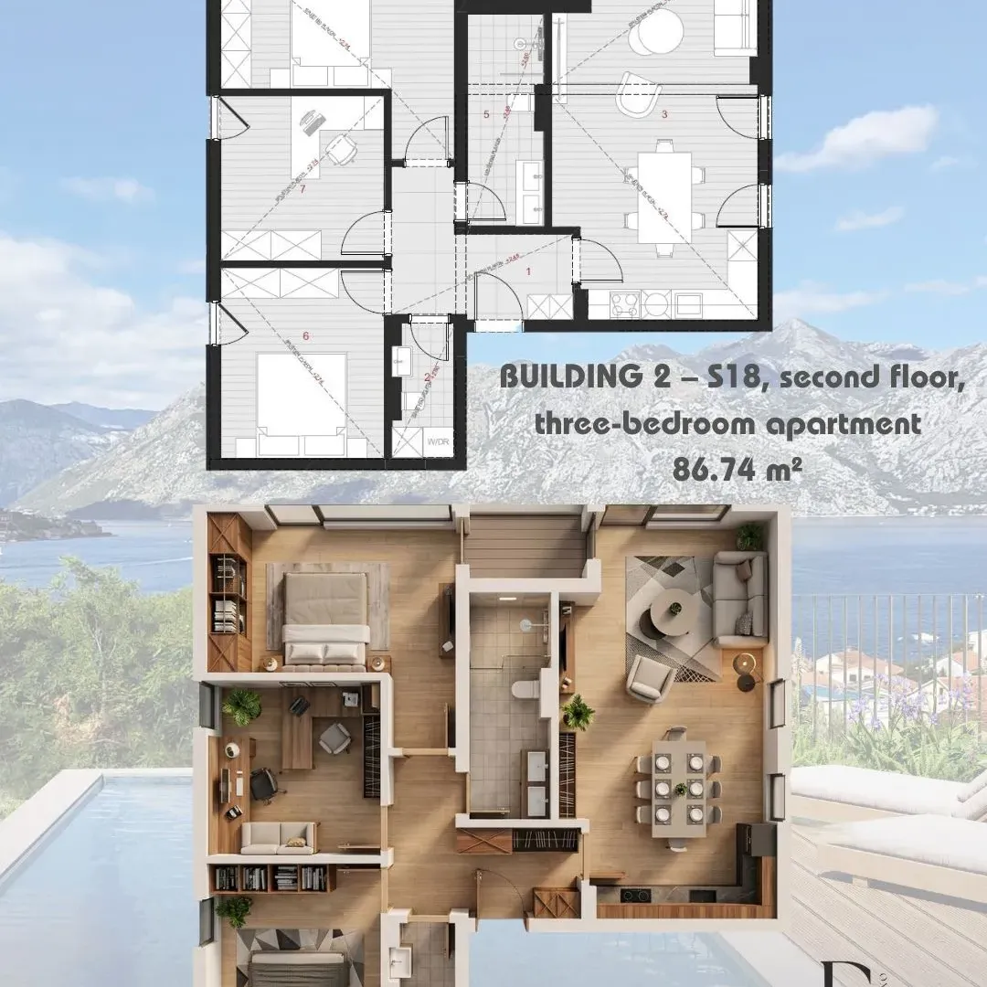 Sale, three bedroom apartment, 86m², Dobrota, Kotor