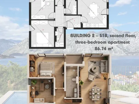 Prodaja, trosoban stan, 86m², Dobrota, Kotor - image 2