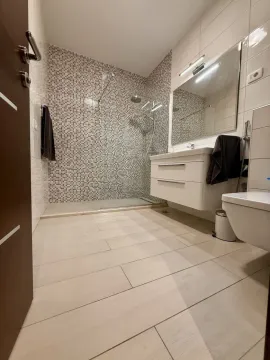 Modern bathroom with walk-in shower and vanity. - image 9