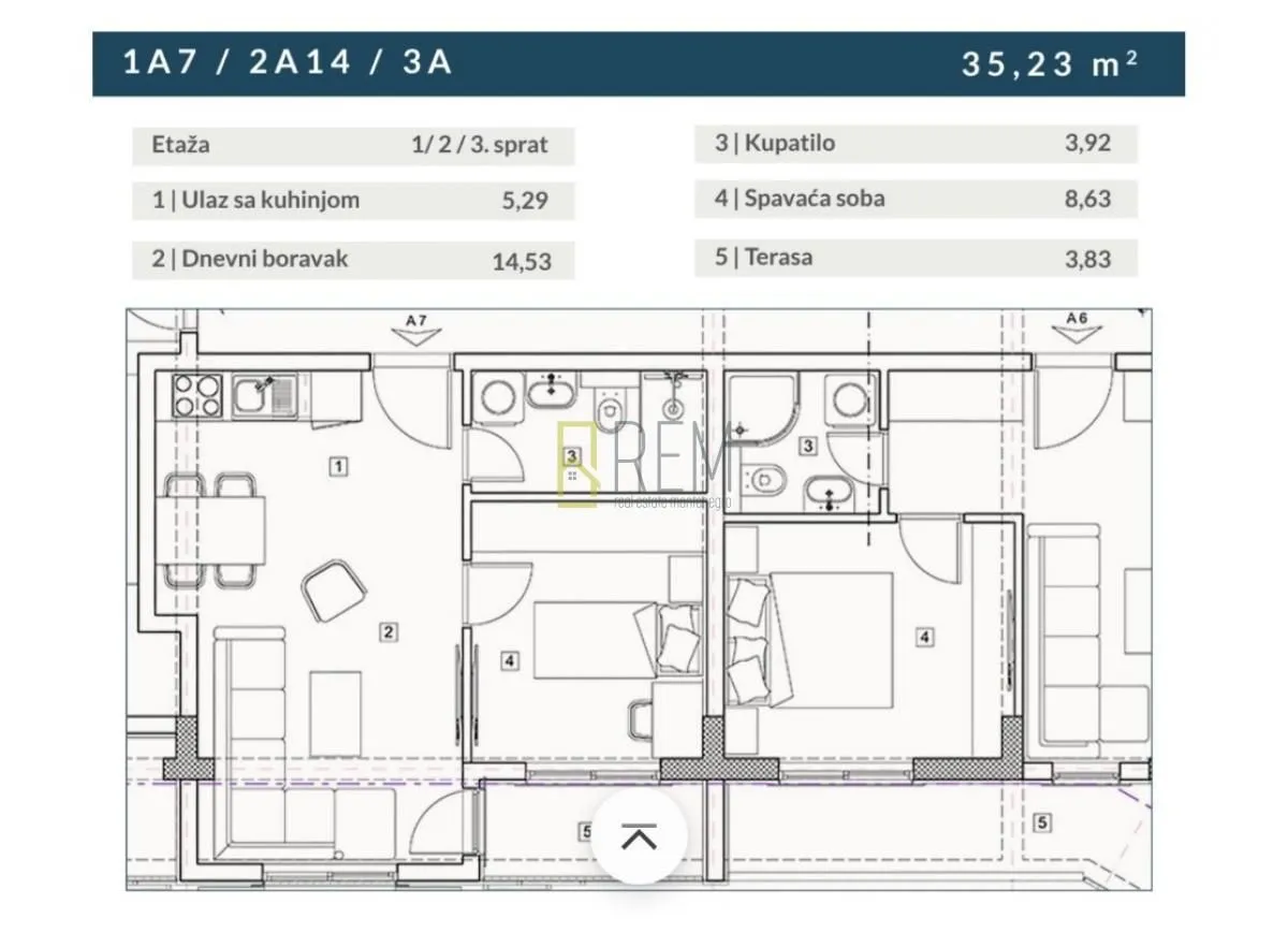 Sale, two bedroom apartment, 53m², Budva, Crna Gora