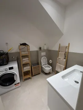 Moderno opremljeno kupatilo sa veš mašinom i umivaonikom. - image 11