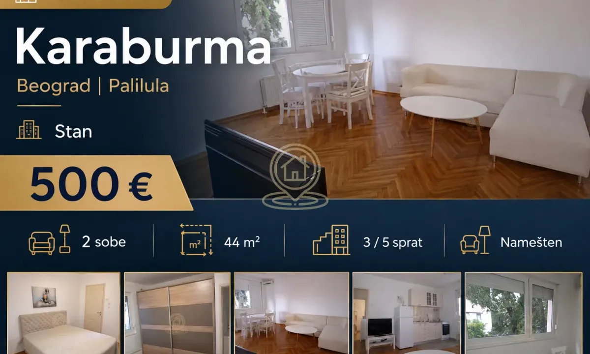 Izdavanje, dvosoban stan, 44m², Karaburma, Palilula Sve Podlokacije
