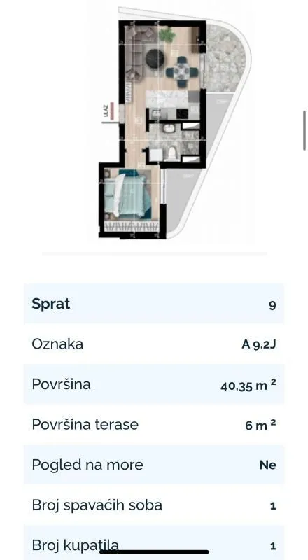 Sale, one bedroom apartment, 46m², Bečići, Budva